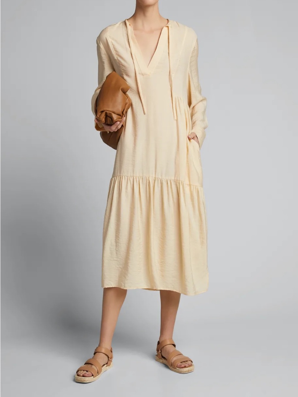 Vince Tiered Long-Sleeve Midi Dress
